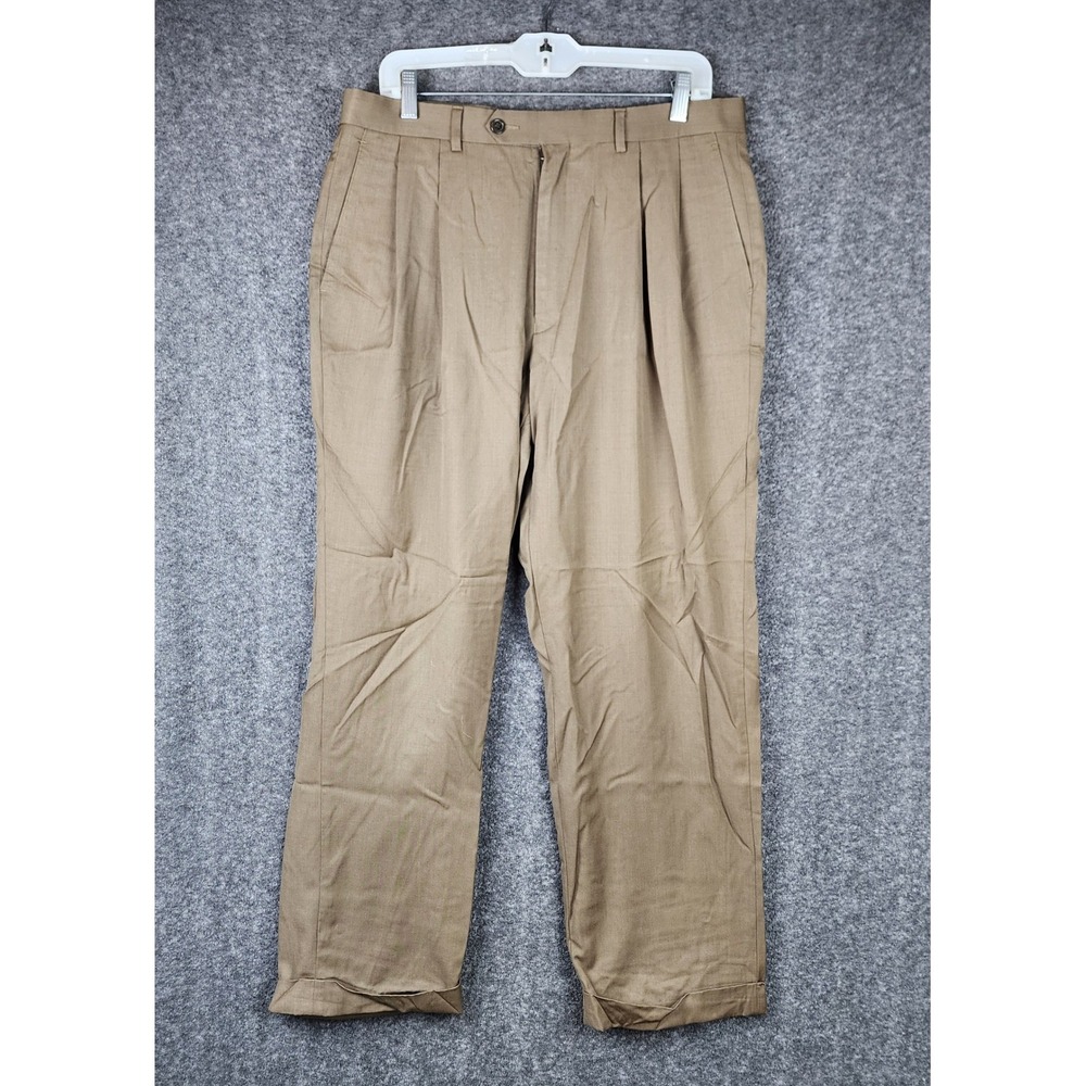 Turnbury Dress Pants Mens 34x30 Tan Pleated 100% Wool Cuffed Trousers Classic